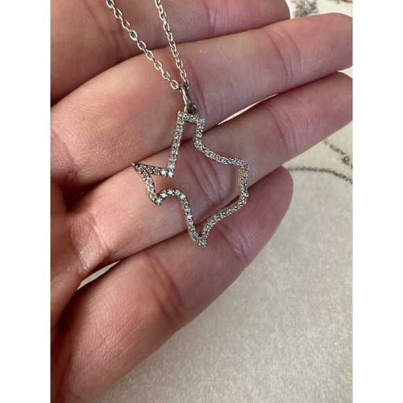 Stamped 925 sterling silver cubic zirconia CZ state of Texas outline necklace - Picture 3 of 8